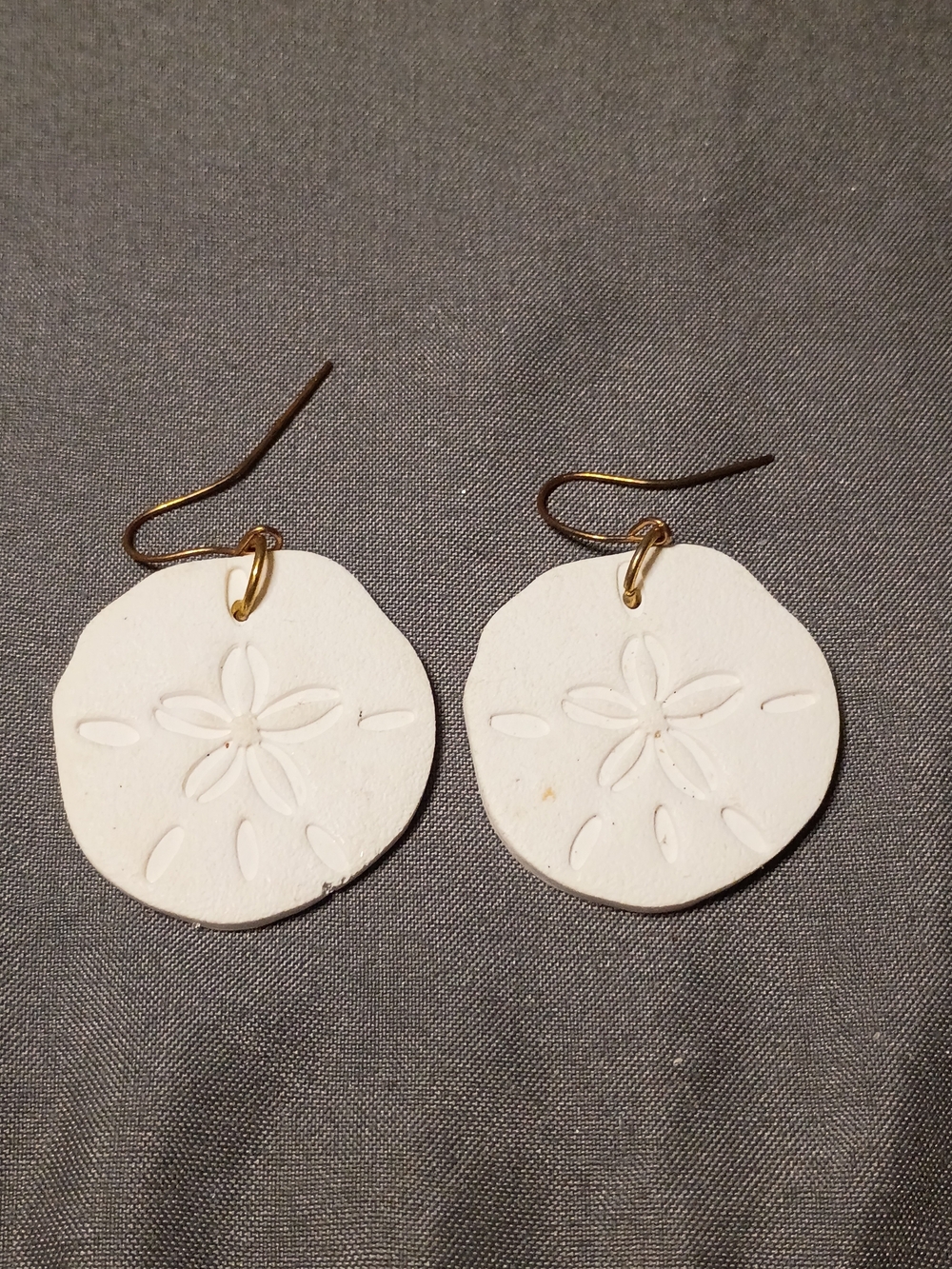 Handcrafted White Sand Dollar Disc Earrings with Gold Hooks